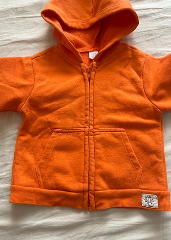 9-12 Ay Beden turuncu Renk Turuncu Kapüşonlu Fermuarlı Çocuk Sweatshirt Hırka