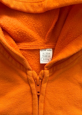 9-12 Ay Beden Turuncu Kapüşonlu Fermuarlı Çocuk Sweatshirt Hırka