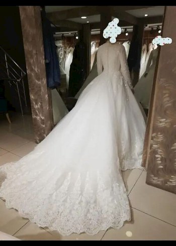 Uzun Kollu İşlemeli A Kesim Gelinlik - Görsel 7