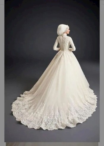 Uzun Kollu İşlemeli A Kesim Gelinlik - Görsel 8