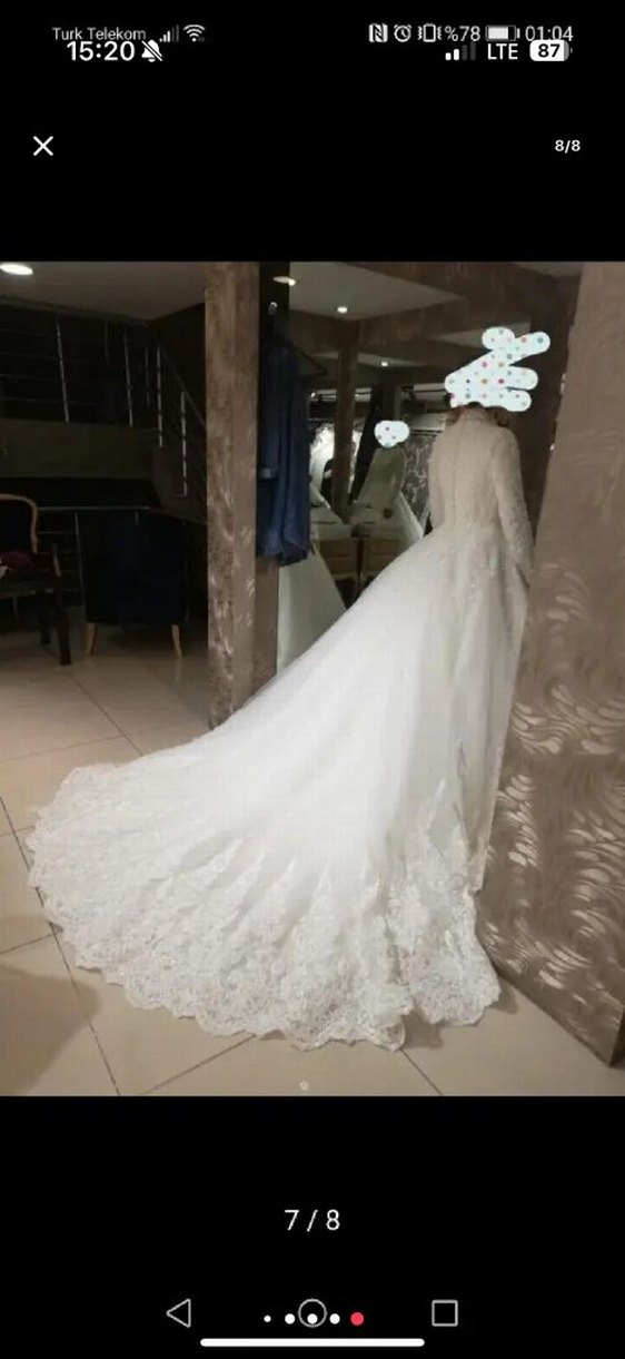 Uzun Kollu İşlemeli A Kesim Gelinlik - Görsel 5