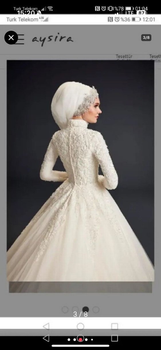 Uzun Kollu İşlemeli A Kesim Gelinlik - Görsel 2