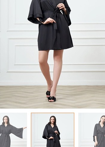 Siyah Midi Kadın Kimono - Görsel 2