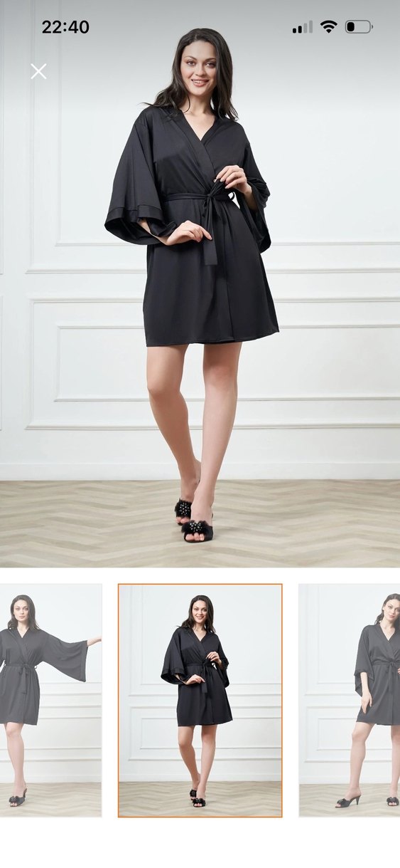 Siyah Midi Kadın Kimono - Görsel 2