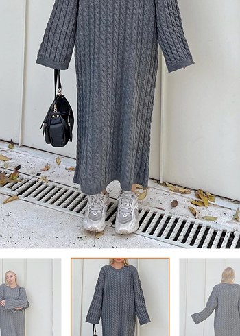 Gri Örgü Kadın Triko Elbise - Görsel 4