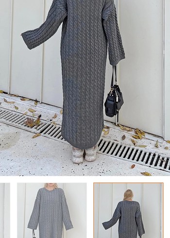 Gri Örgü Kadın Triko Elbise - Görsel 5