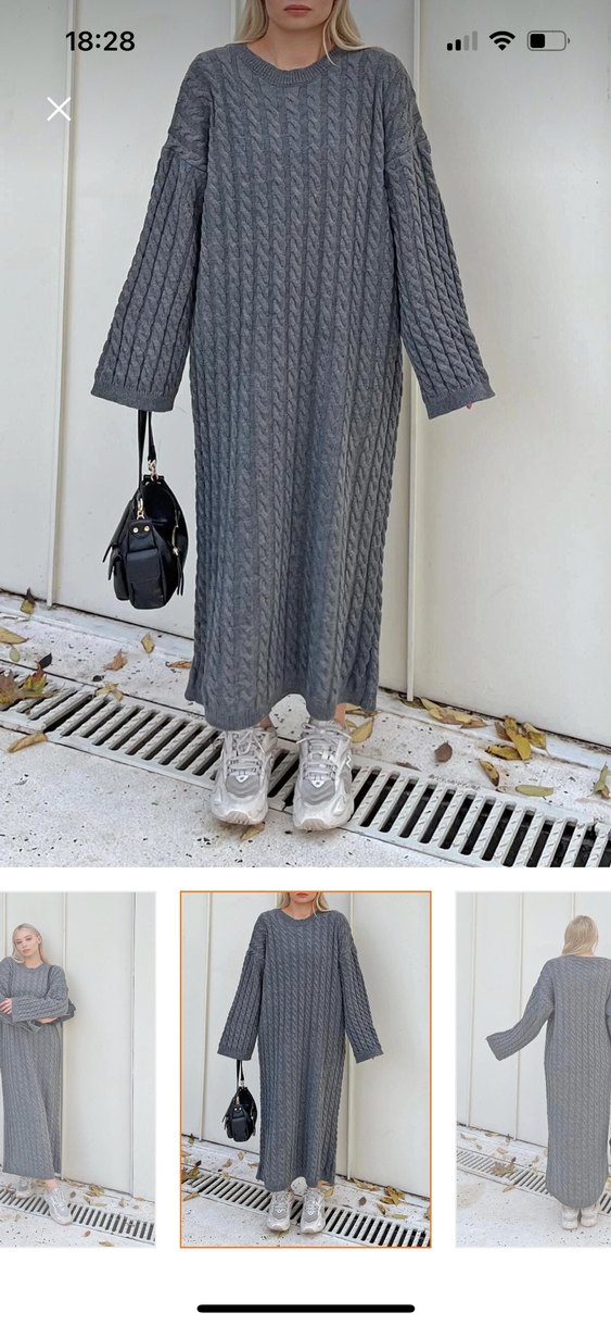 Gri Örgü Kadın Triko Elbise - Görsel 4