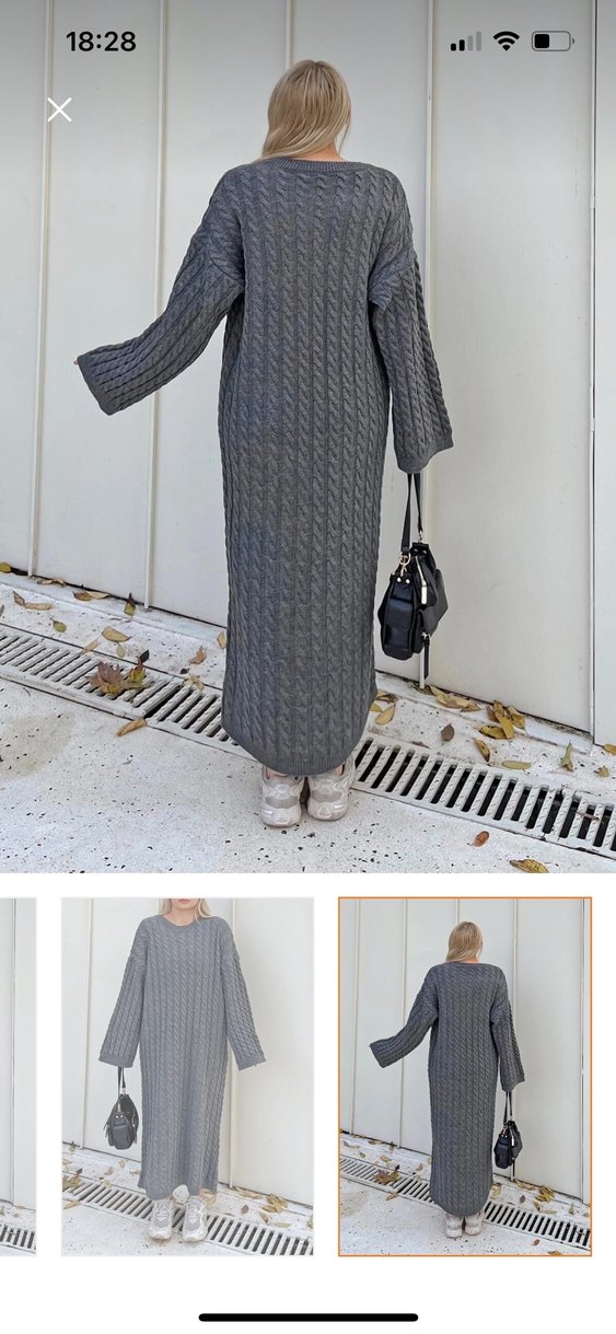 Gri Örgü Kadın Triko Elbise - Görsel 5
