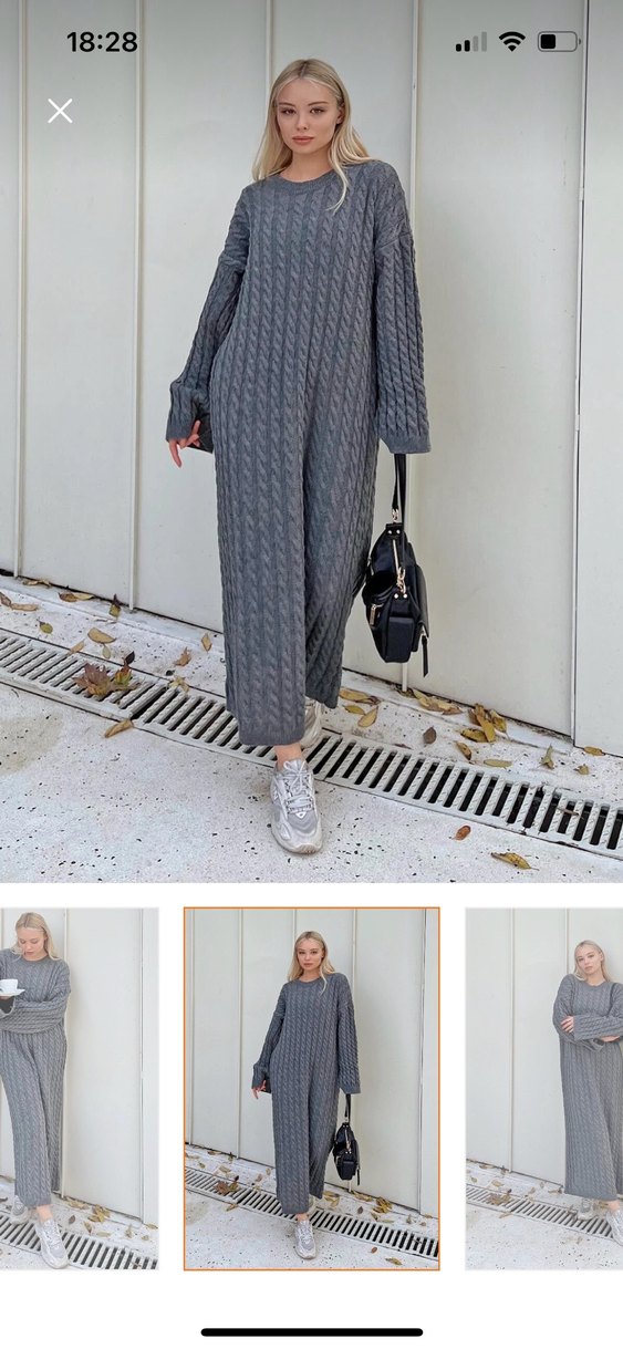 Gri Örgü Kadın Triko Elbise - Görsel 2