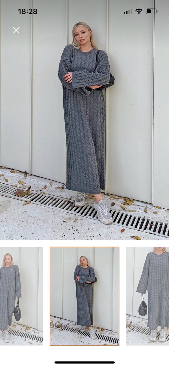 Gri Örgü Kadın Triko Elbise - Görsel 3