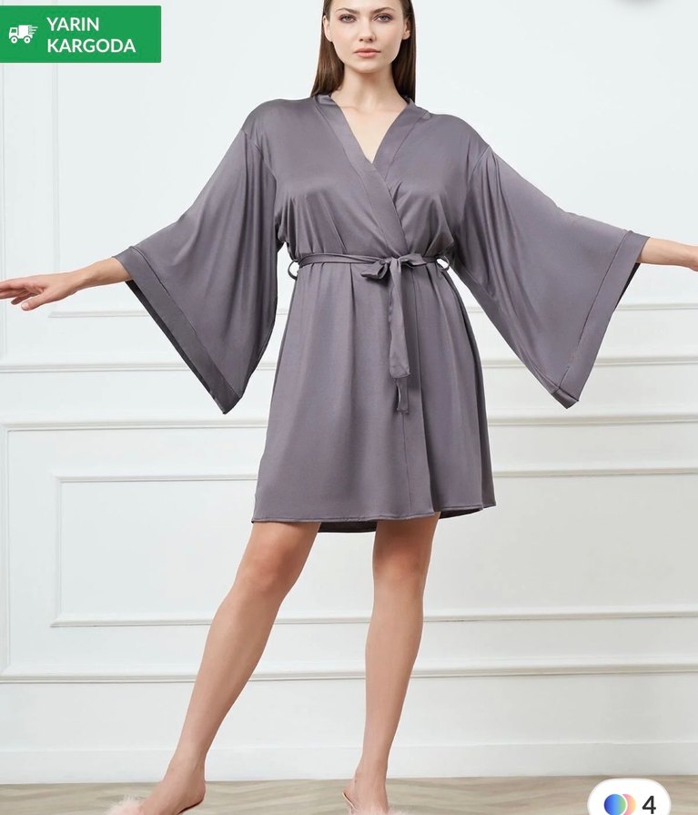 Gri Midi Kadın Sabahlık - Görsel 2