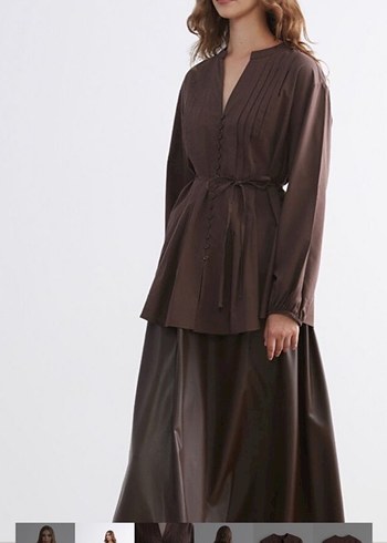 Kahverengi Belden Bağlamalı Hamile Bluzu - Görsel 2