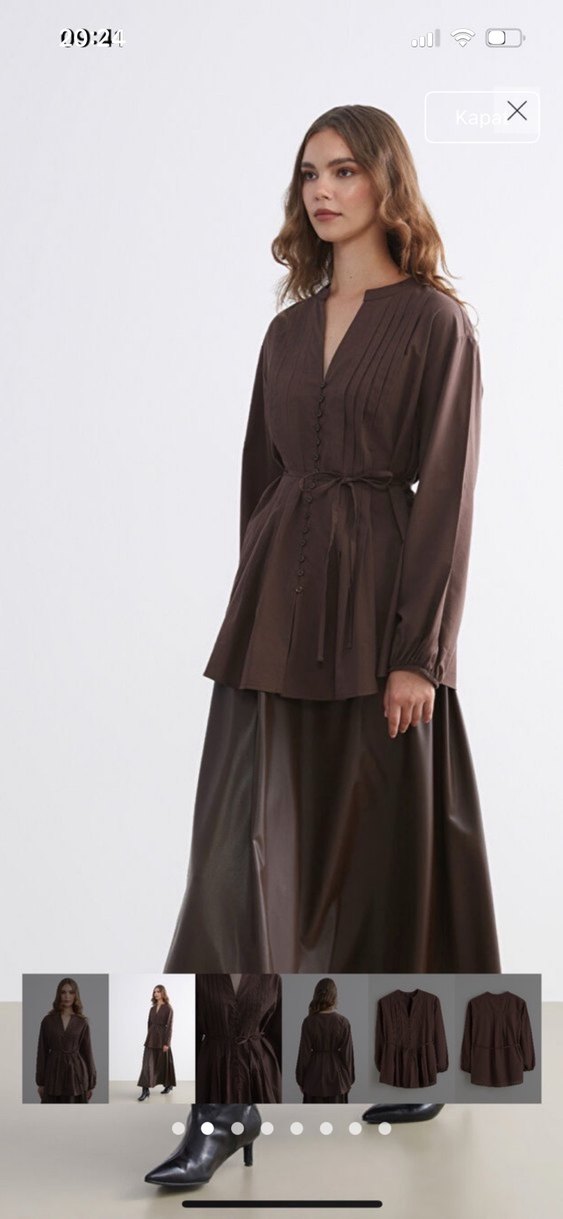 Kahverengi Belden Bağlamalı Hamile Bluzu - Görsel 2