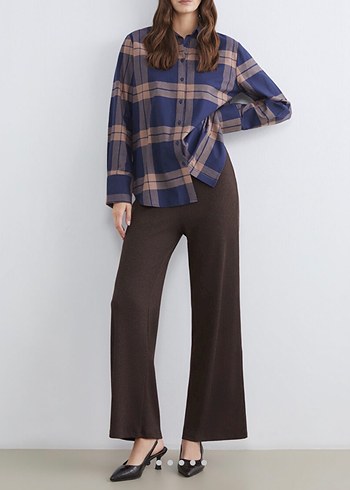 Kadın Kahverengi Pilili Kumaş Pantolon - Görsel 5