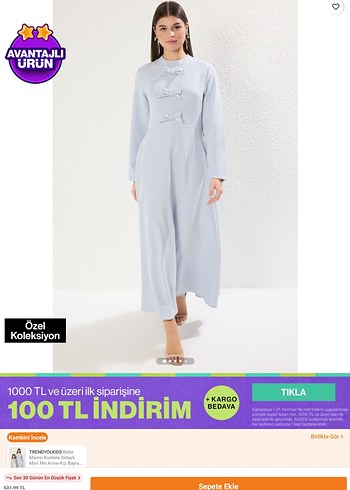 Mavi Uzun Kollu Saten Elbise