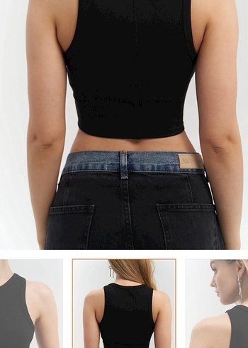 Siyah Kolsuz Mini Crop Top - Görsel 3