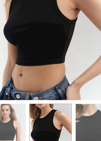 Siyah Kolsuz Mini Crop Top - Görsel 2