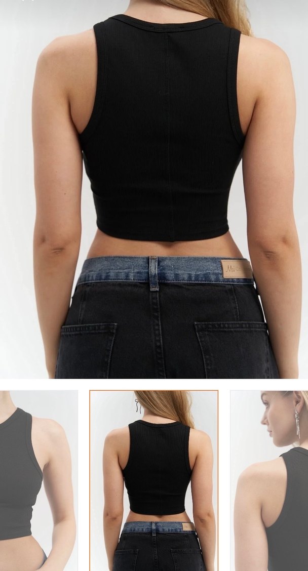 Siyah Kolsuz Mini Crop Top - Görsel 3