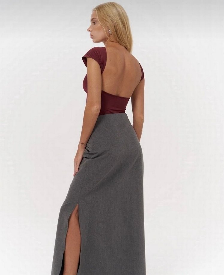 Bordo Kadın Kısa Kollu Crop Top - Görsel 2