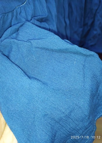 Mavi Kolsuz Midi Keten Elbise - Görsel 6