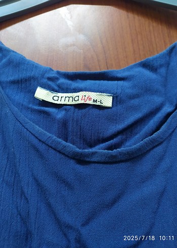 Mavi Kolsuz Midi Keten Elbise - Görsel 5