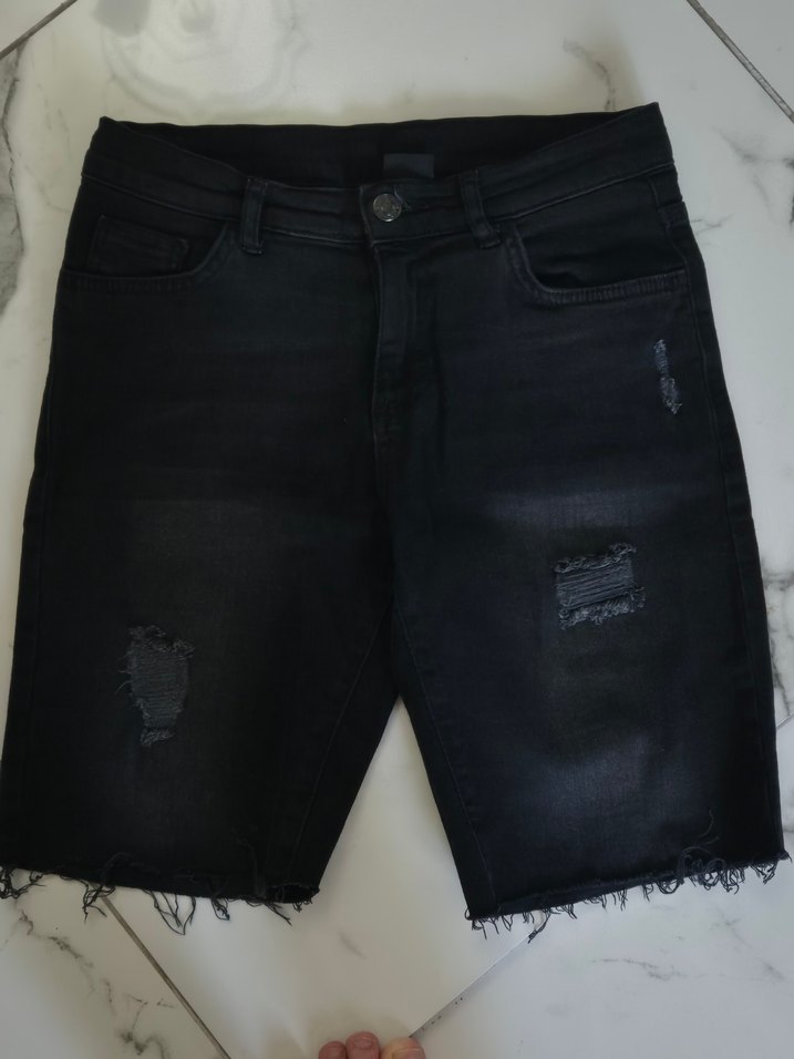 Siyah Denim Şort - Görsel 4