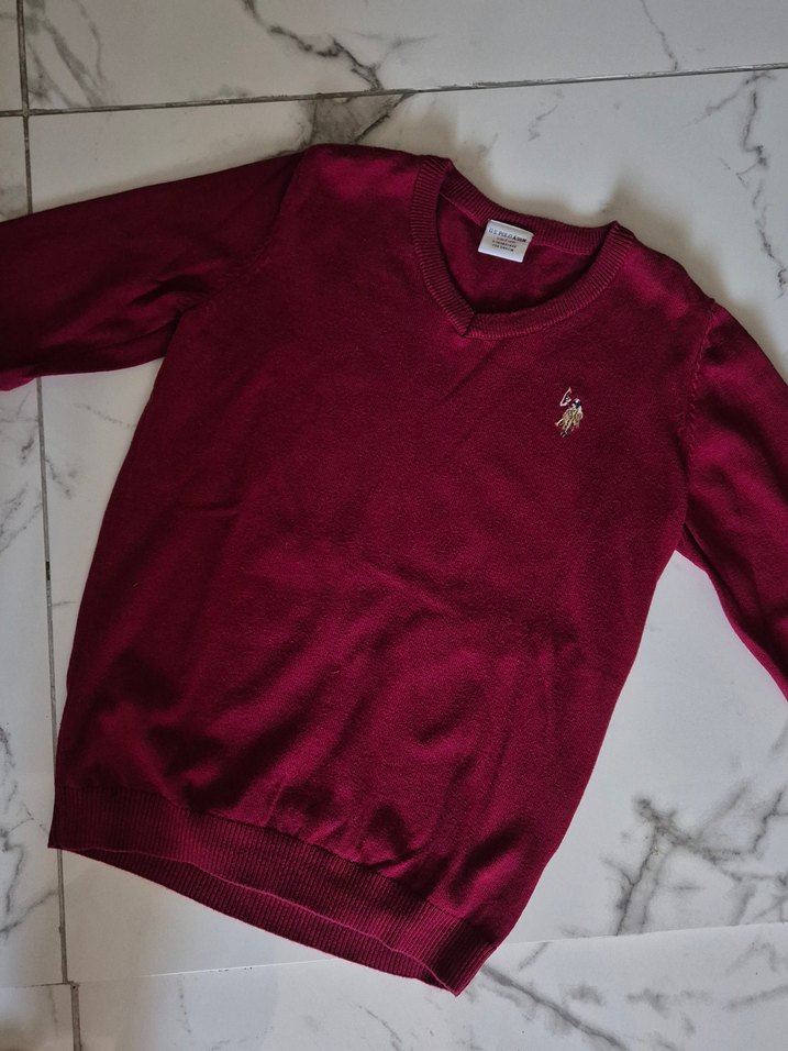 Bordo V Yaka Kız Triko Kazak - Görsel 3