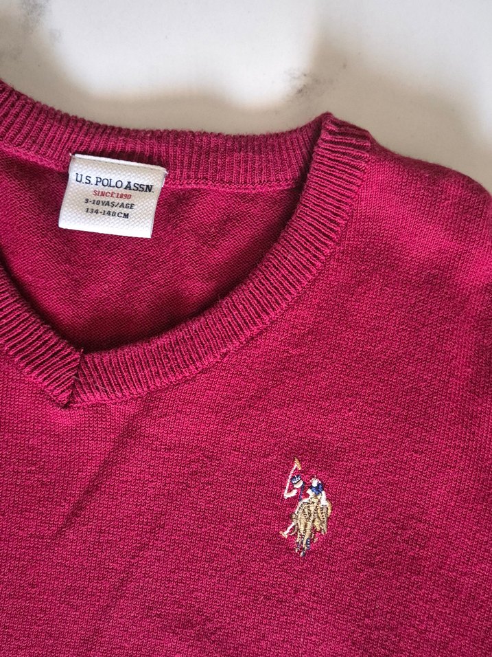 Bordo V Yaka Kız Triko Kazak - Görsel 2