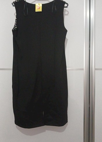 Desenli Siyah Midi Triko Elbise - Görsel 2