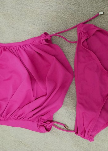 Pembe Drapeli Askılı Midi Bikini