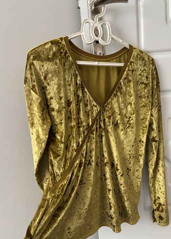 V Yaka Drapeli Kadın Bluz - Görsel 2