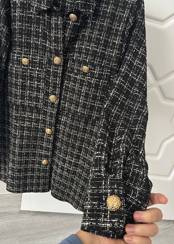 Düğmeli Siyah Ekose Kadın Ceket - Görsel 3