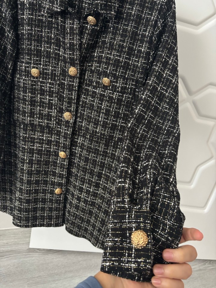 Düğmeli Siyah Ekose Kadın Ceket - Görsel 3