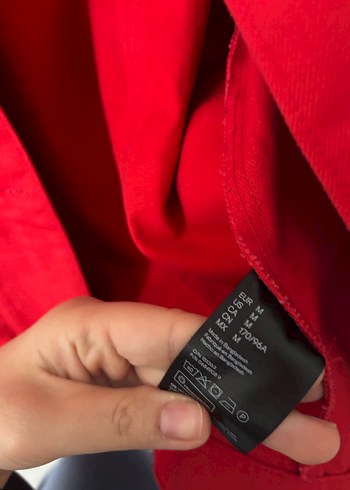 Kadın Kırmızı Düğmeli Midi Denim Ceket - Görsel 2