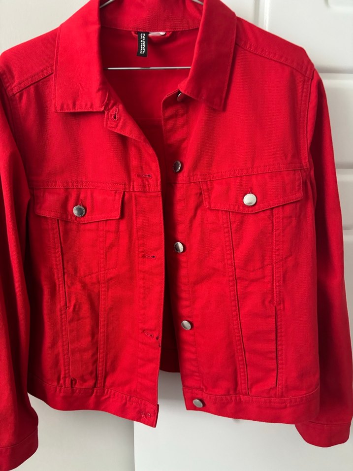 Kadın Kırmızı Düğmeli Midi Denim Ceket - Görsel 3