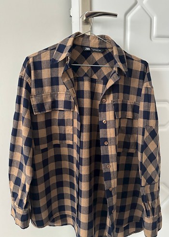 Düğmeli Kahverengi Kareli Uzun Kollu Gömlek - Görsel 2