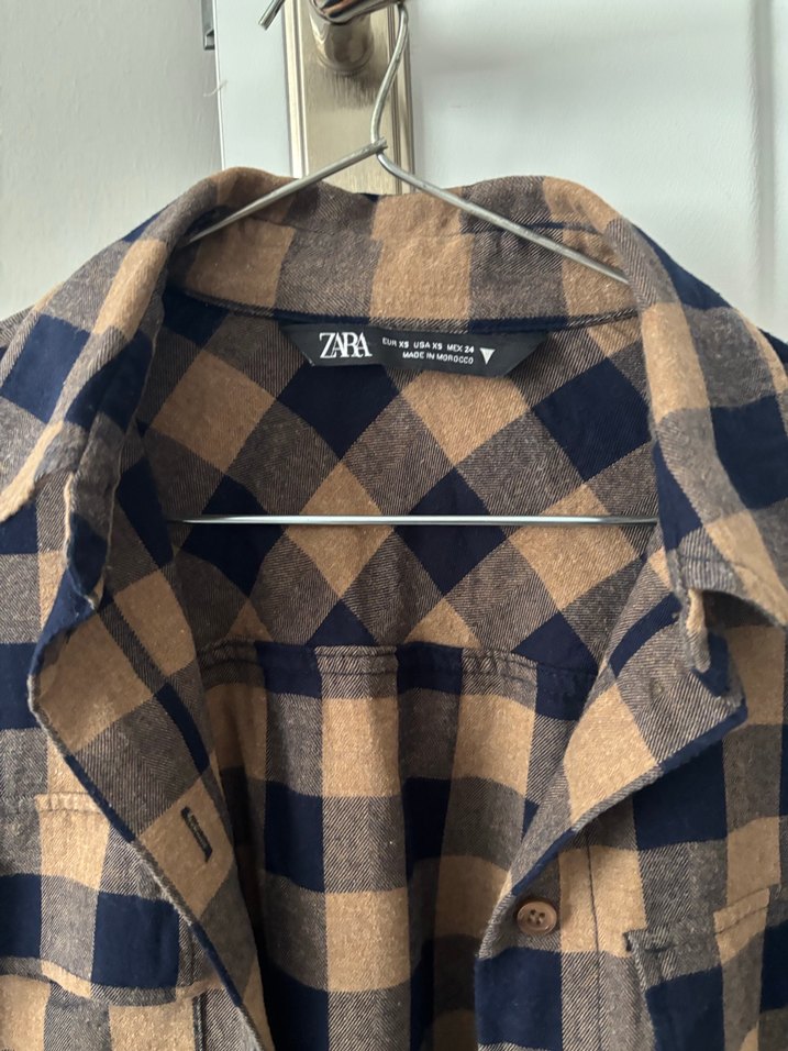 Düğmeli Kahverengi Kareli Uzun Kollu Gömlek - Görsel 3