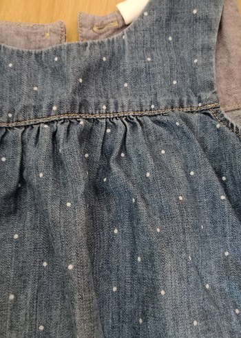 Kız Çocuk Mavi Kot Elbise V Yakalı - Görsel 2