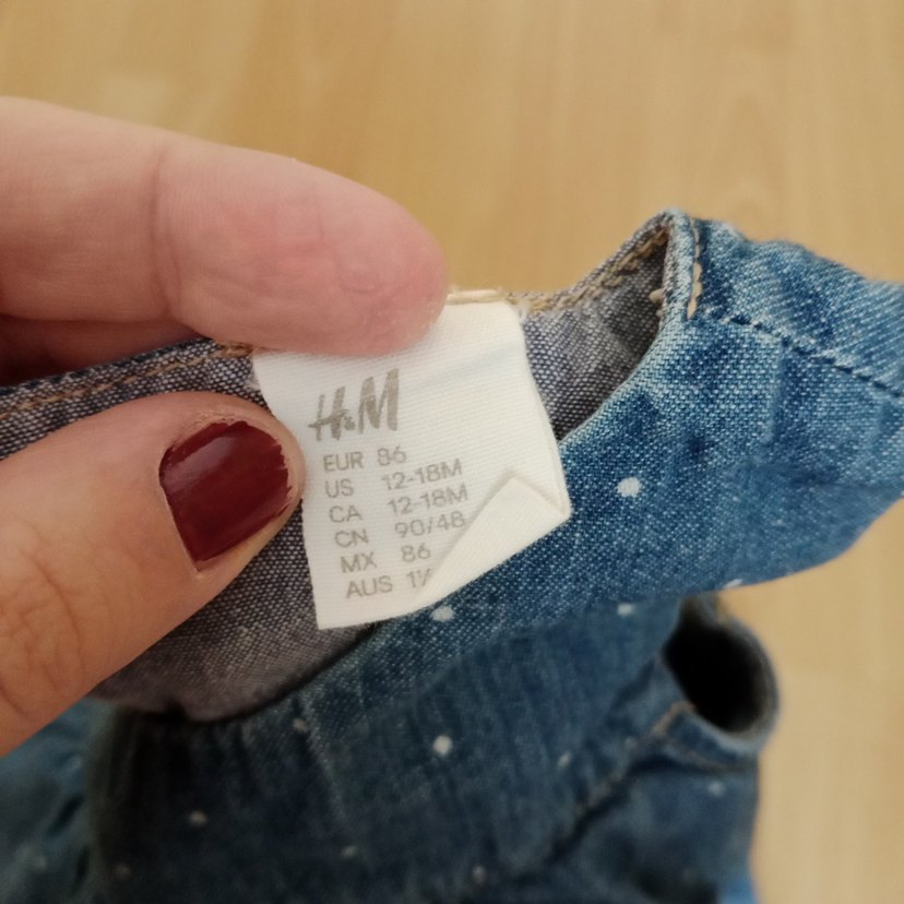 Kız Çocuk Mavi Kot Elbise V Yakalı - Görsel 3