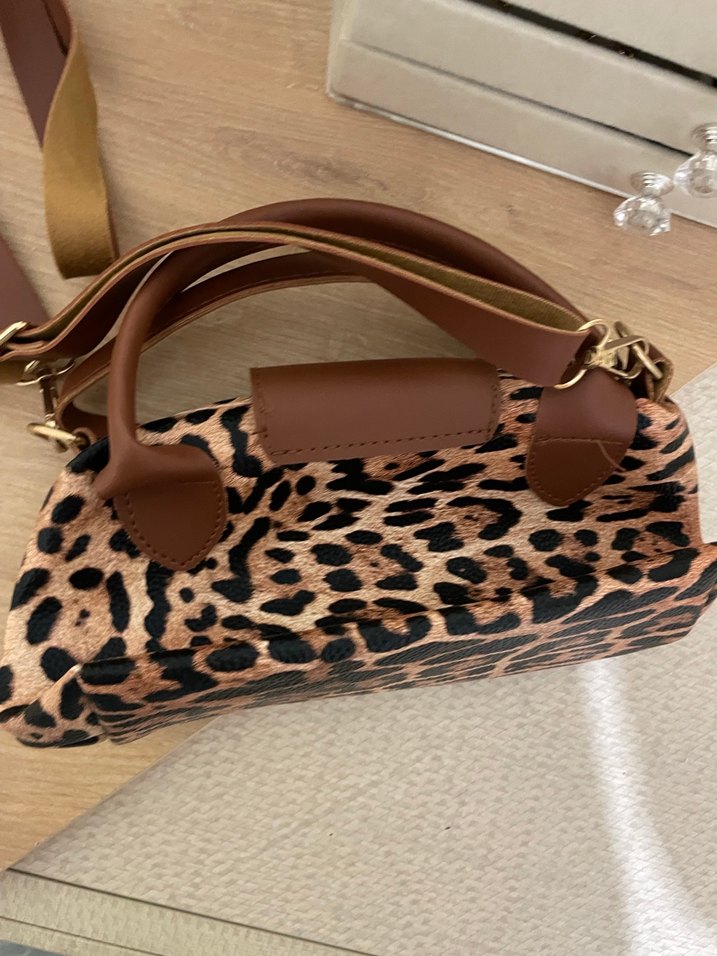 Kahverengi Leopar Desenli Deri Kadın Çanta - Görsel 2