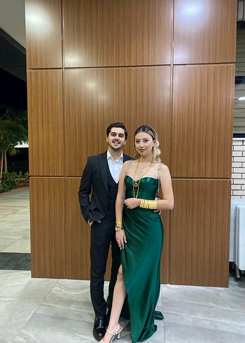 Drapeli, Taşlı askılı,uzun abiye elbise - Görsel 2