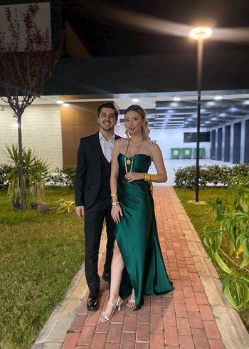 Drapeli, Taşlı askılı,uzun abiye elbise - Görsel 3