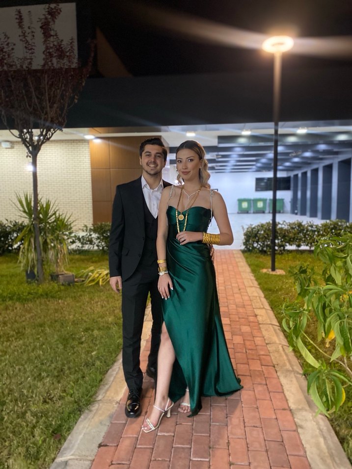 Drapeli, Taşlı askılı,uzun abiye elbise - Görsel 3