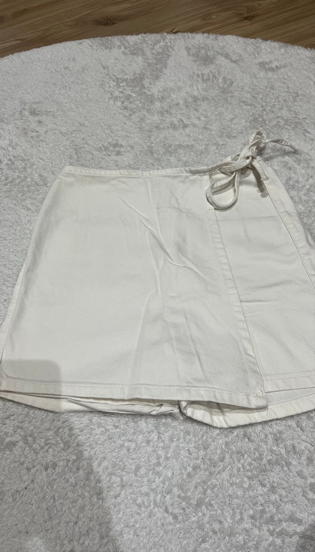 Pamuk Beyaz Mini şort etek - Görsel 2