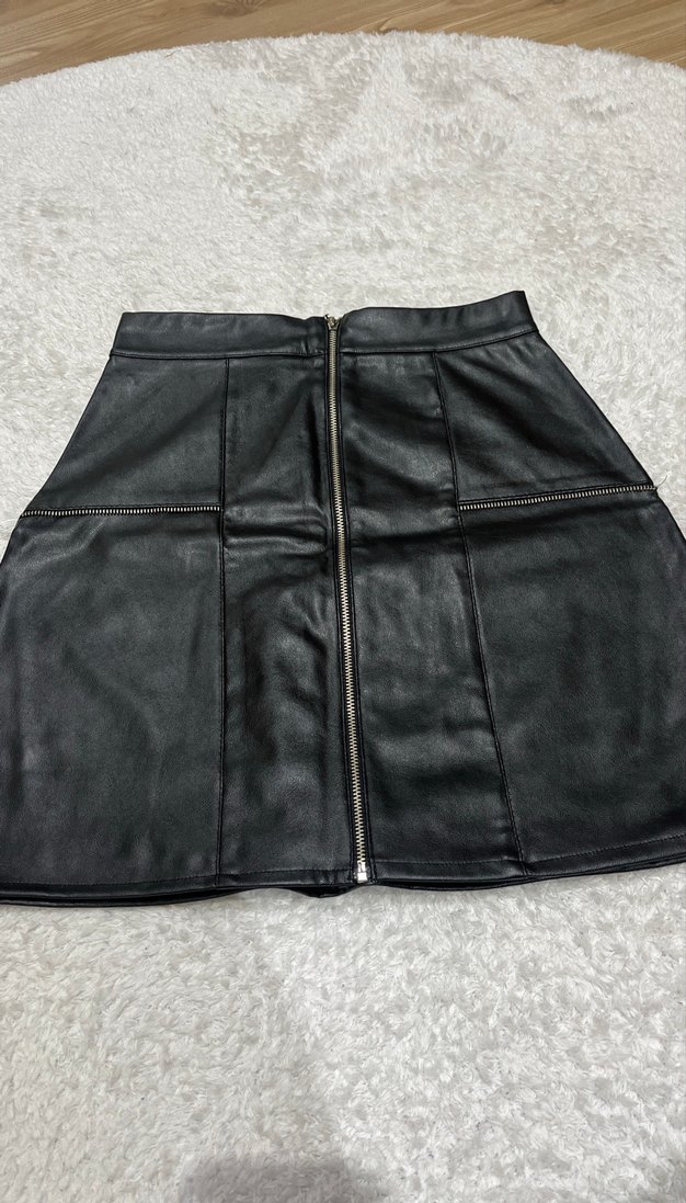 Fermuarlı Siyah Deri Mini Etek - Görsel 2