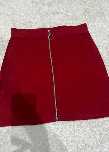 Kırmızı Mini Etek, Kürklü Detaylı - Görsel 3