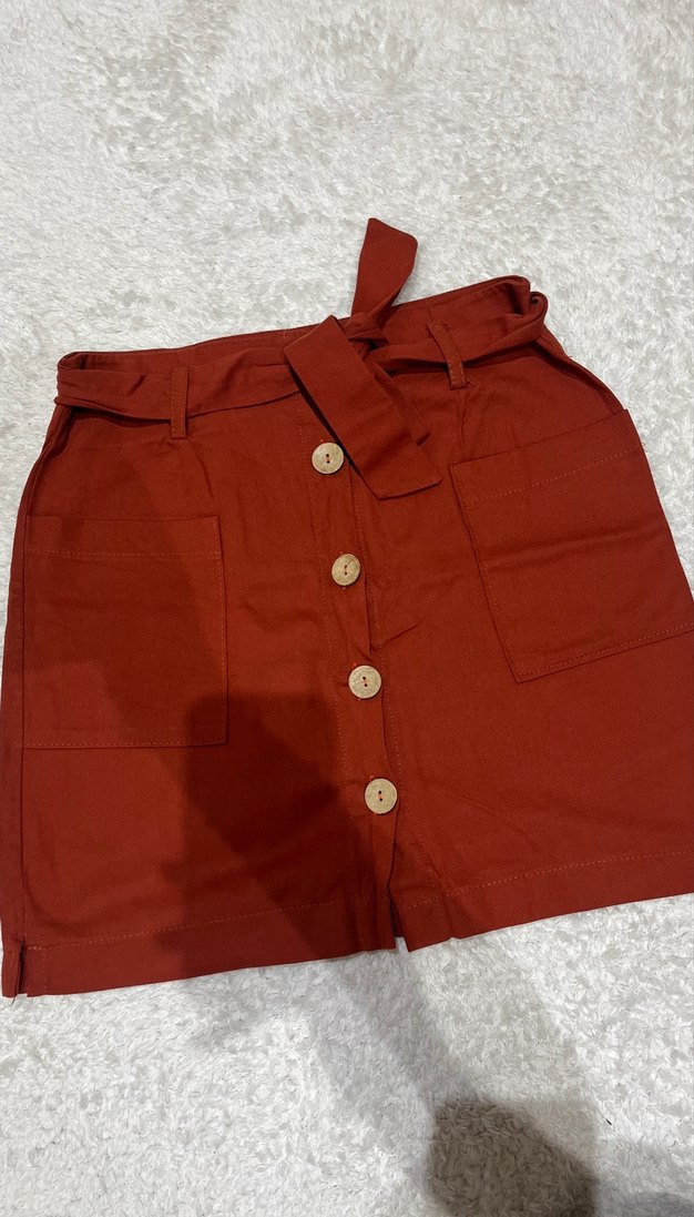 Düğmeli Koyu Kahverengi Mini Etek - Görsel 3