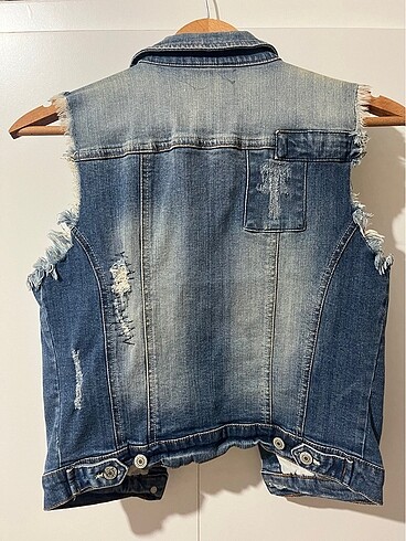 Kolsuz mavi kot ceket - Görsel 3