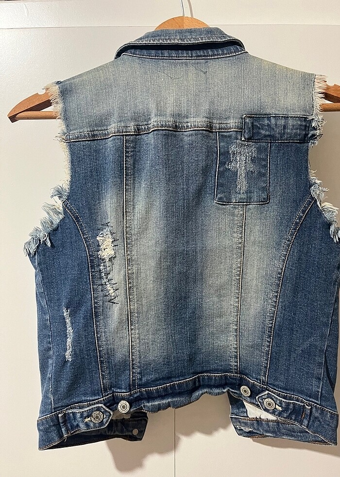 Kolsuz mavi kot ceket - Görsel 3