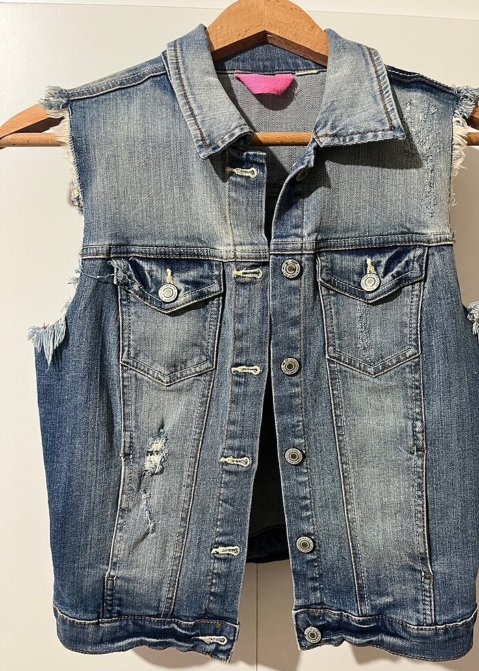 Kolsuz mavi kot ceket - Görsel 2